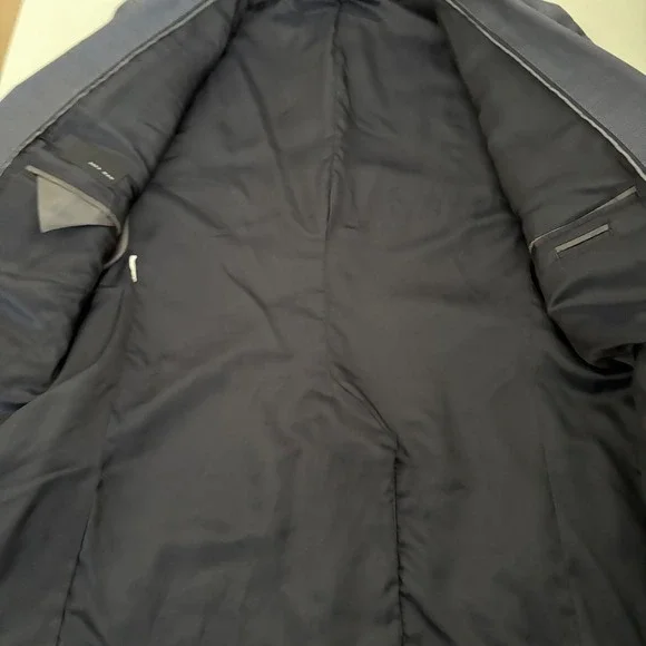 ZARA Man Blazer Jacket Dark Blue Textured 2‎ Button Sport Coat Men Size USA 42 - Picture 8 of 11